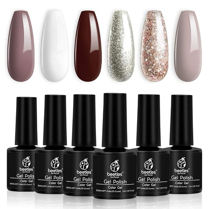 Beetles Holiday Gel Nail Polish Set - 6 Colors Burgundy Red Champagne Gold Gel Polish Kit Snow Wh... | Amazon (US)