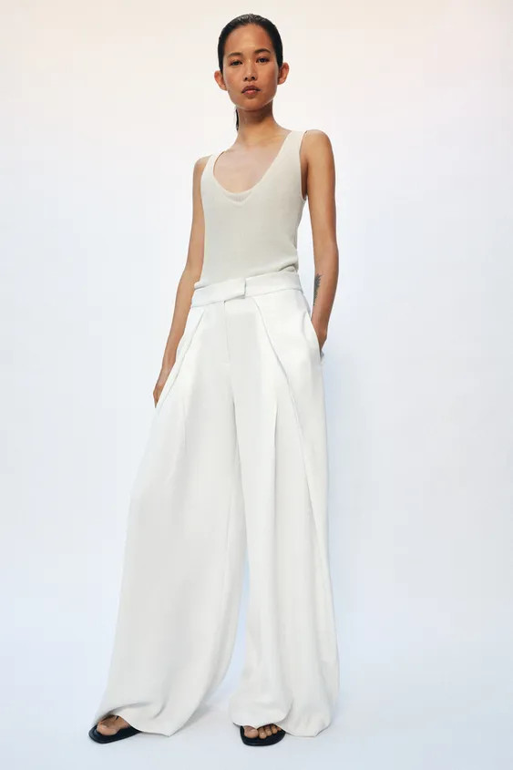 ZW COLLECTION PLEATED WIDE-LEG TROUSERS | Zara UK