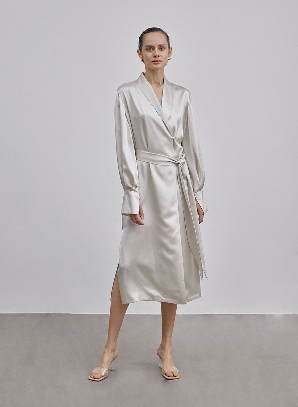 Lantern Sleeve Maxi Silk Robe | Silk Maison