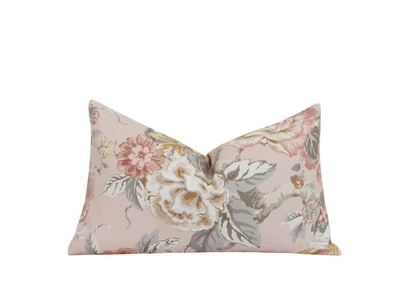Lumbar Blush Pillow Cover, 12x18 12x20 Blush Grey White Pillow Cover, Floral Décor, Double Sided... | Etsy (US)