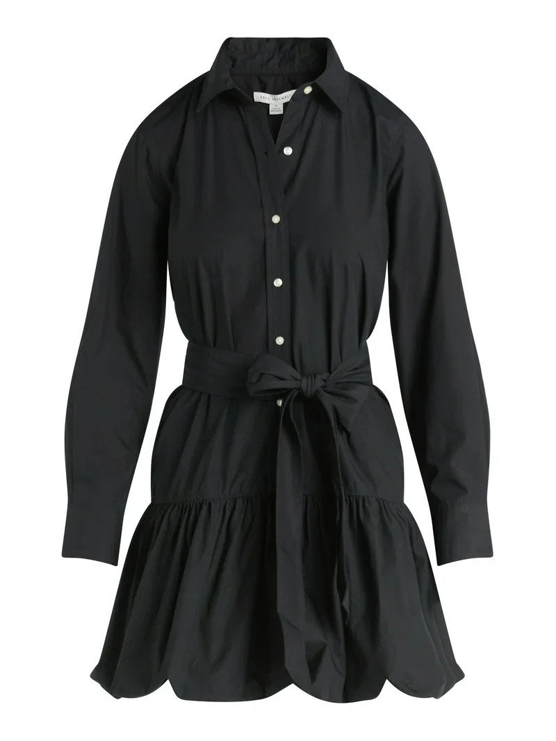 Free Assembly Women's Belted Bubble Hem Cotton Mini Dress with Long Sleeves, Sizes XS-XXL | Walmart (US)