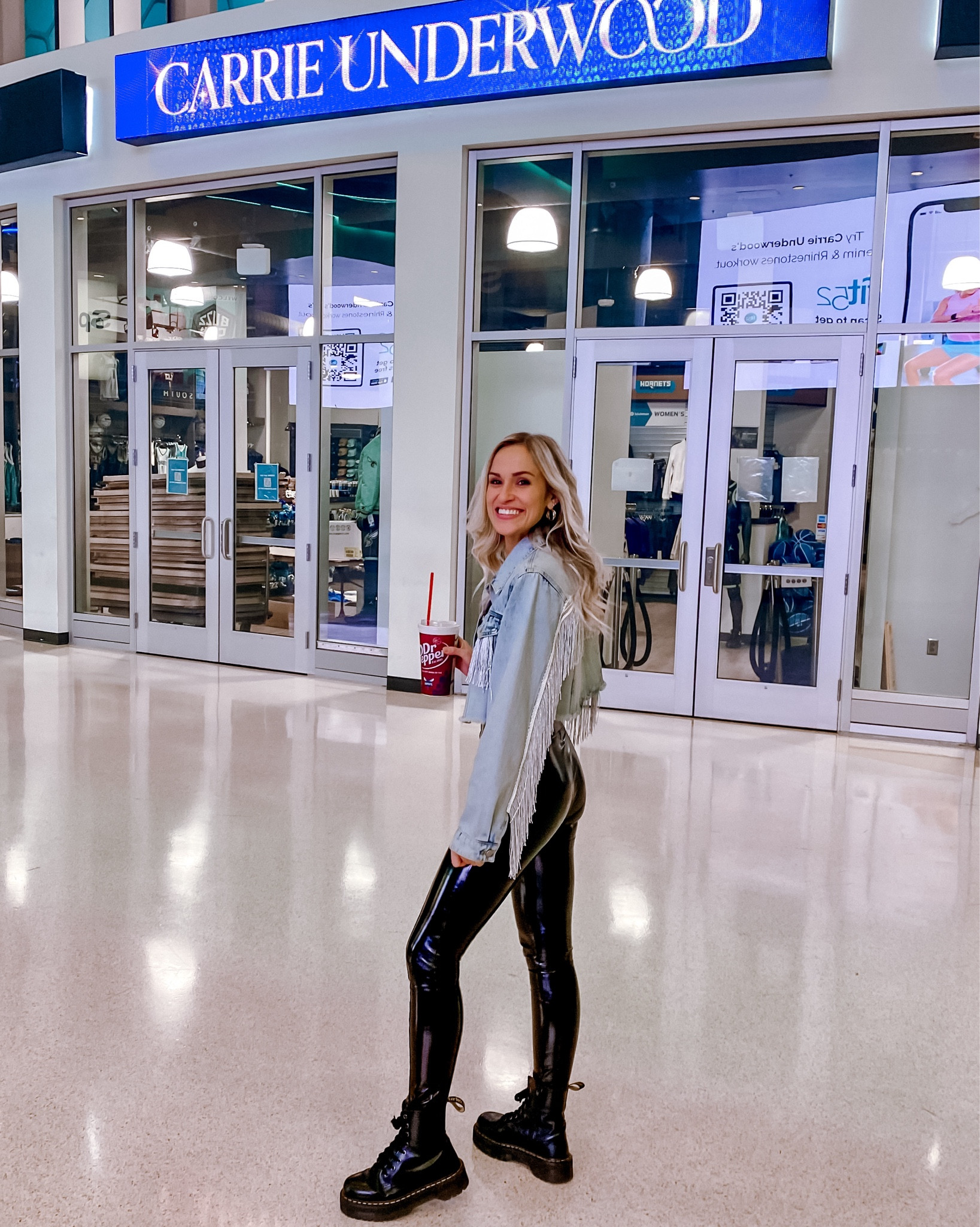 My Carrie Underwood outfit✨🫶 Edgy, country, denim, tassels, and the perfect SPANX flattering patent leather leggings😍 I’m wearing a small in the leggings and jacket! The leggings took some love to pull on, there’s not a ton of give, but WORTH IT! 

#LTKSaleAlert #LTKParties #LTKStyleTip