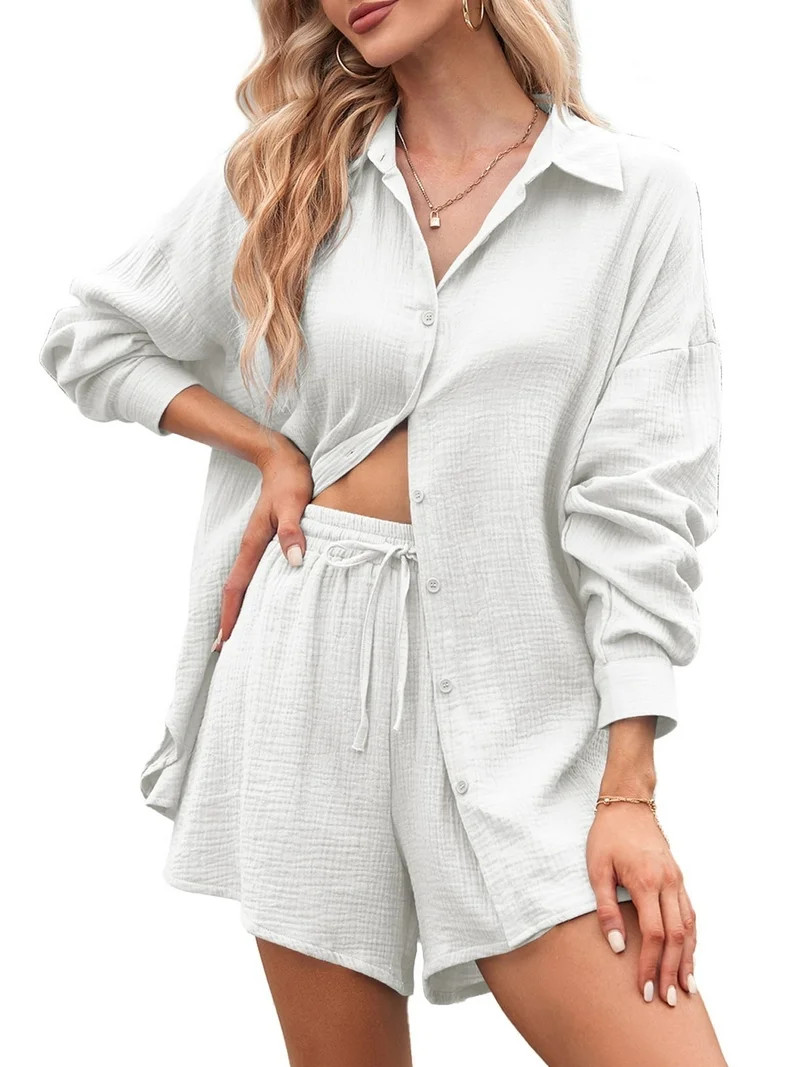 Pink Queen 2026 Spring 2 Piece Womens Outfit Sets Long Sleeve Shorts Lounge Sets Pajamas Sets Sum... | Walmart (US)