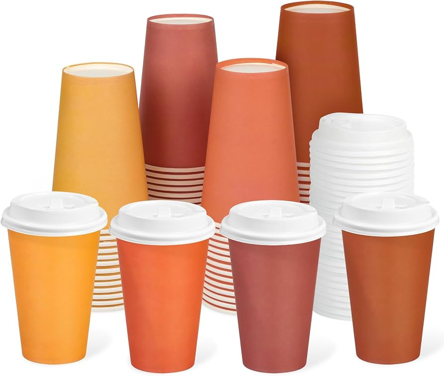 80Pack 12oz Fall Coffee Cups with Lids Orange Paper To Go Cups | Amazon (US)