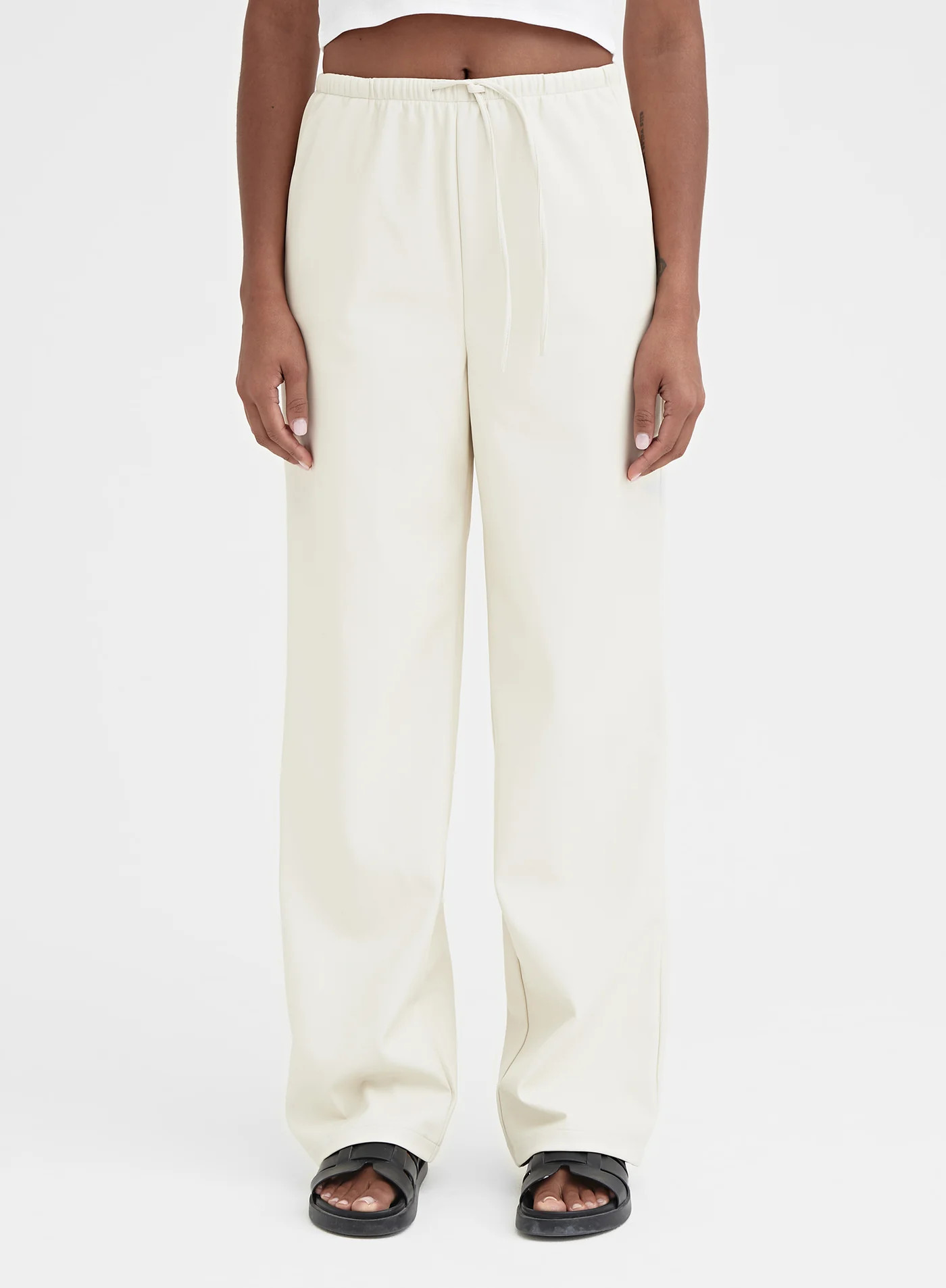 Cream Elasticated Faux Leather Trouser - Gabbi | 4th & Reckless