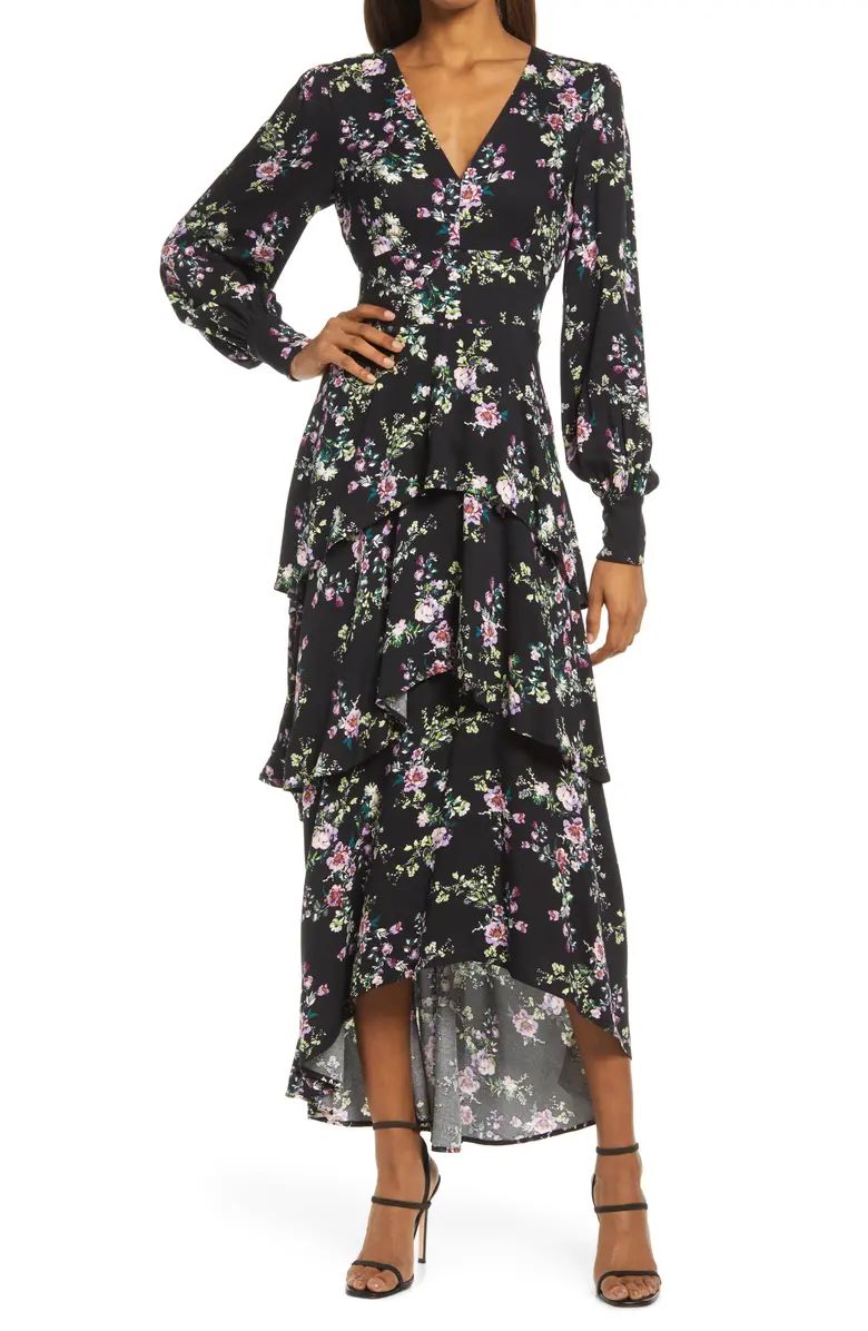 Floral Long Sleeve Tiered High/Low Dress | Nordstrom