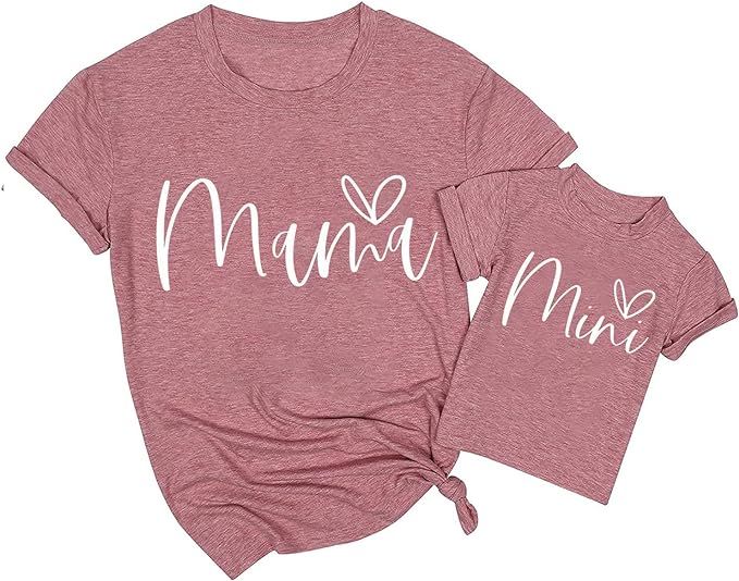 Mama and Mini Shirts Cute Love Heart Graphic Tshirt Mommy and Me Matching Tees Tops Mom and Baby ... | Amazon (US)