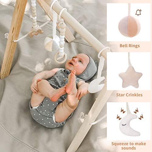 funny supply Wooden Baby Gym with 6 Gym Toys Foldable Baby Play Gym Frame Activity Center Hanging... | Amazon (US)