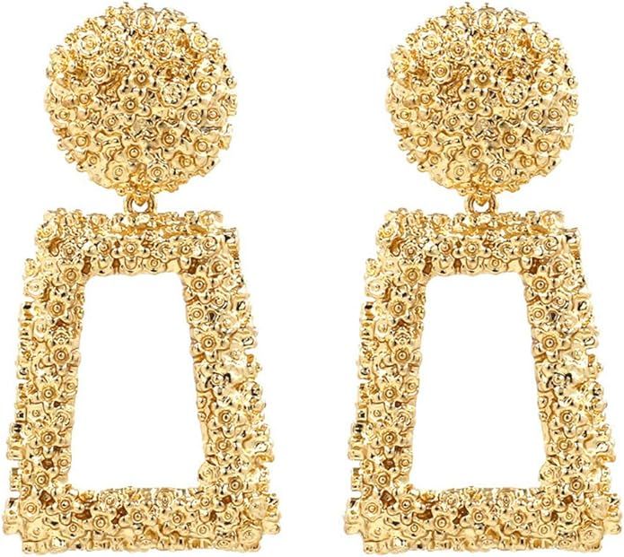 Statement Drop Earrings Large Metal Rectangle Geometric Dangle Earrings Silver/Gold for Women Gir... | Amazon (US)