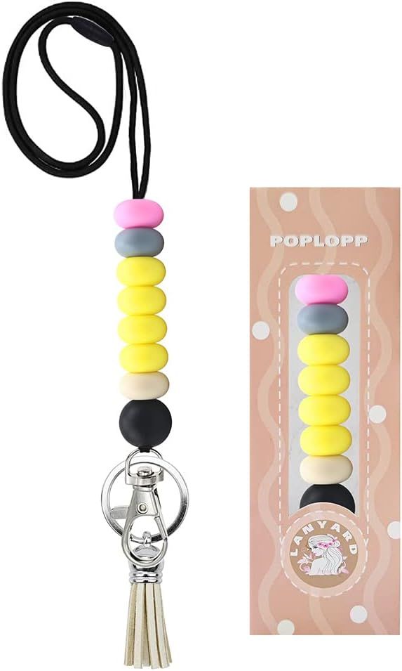 POPLOPP Cute Lanyards for Id Badges and Keys for Women Teacher，Silicone Beaded Breakaway Lanyar... | Amazon (US)