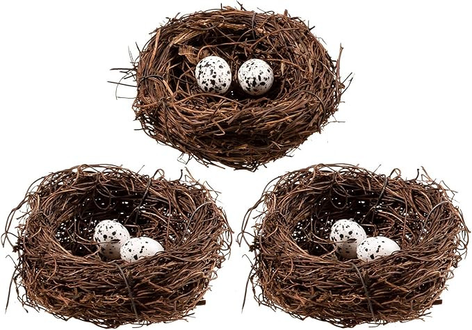 Whaline 3 Set Easter Bird Nest Decorating Kit with 6 Artificial Egg Foam Eggs Ornaments Rattan Bi... | Amazon (US)