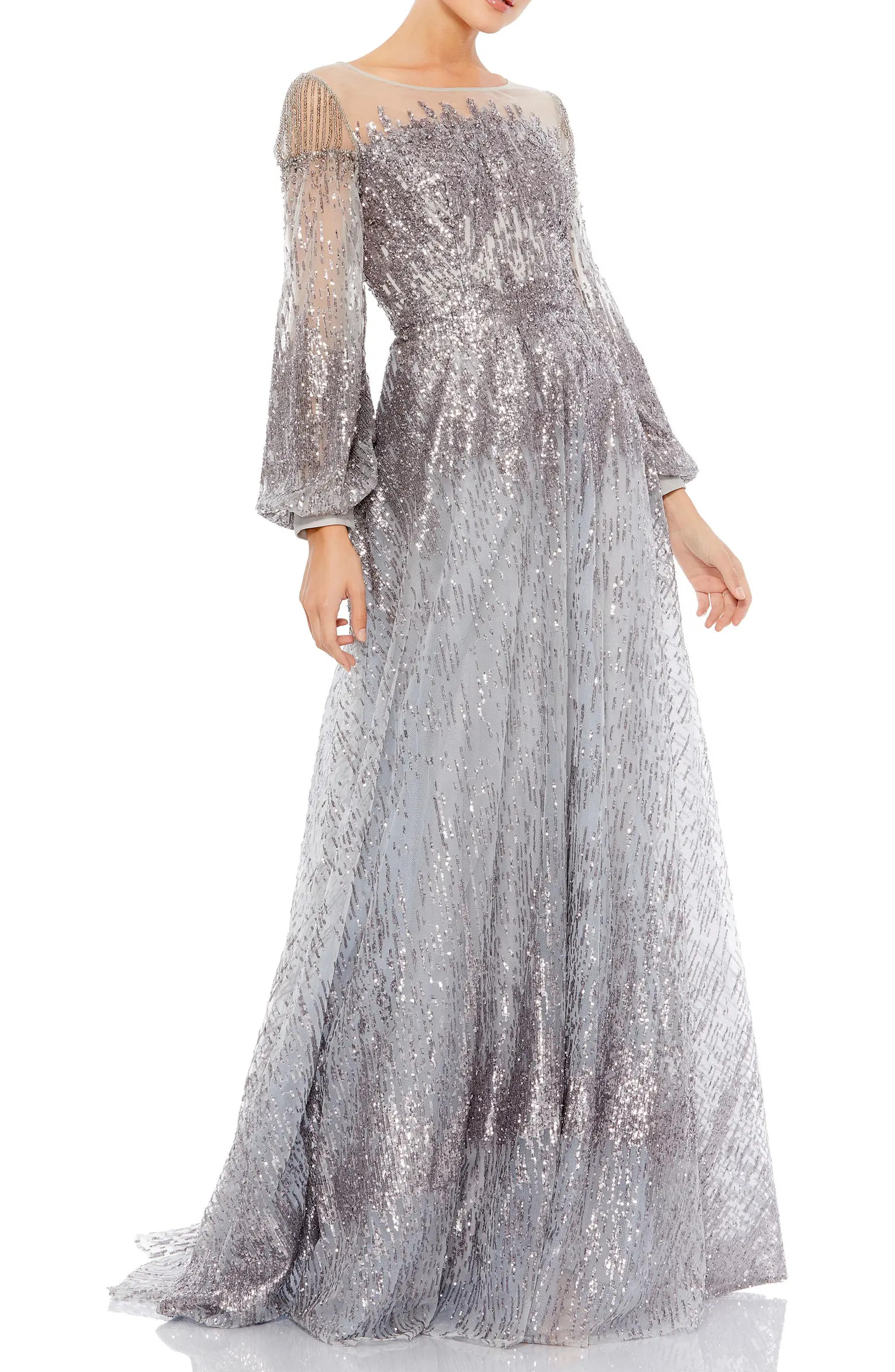 Jewel Encrusted Illusion Long Sleeve A Line Gown | Nordstrom