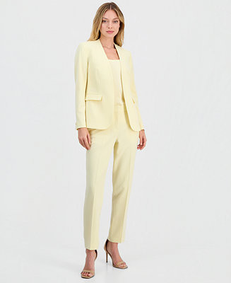 Women's Bi-Stretch Collarless Open-Front Blazer, Scoop-Neck Camisole & Bi-Stretch Straight-Leg Dr... | Macy's