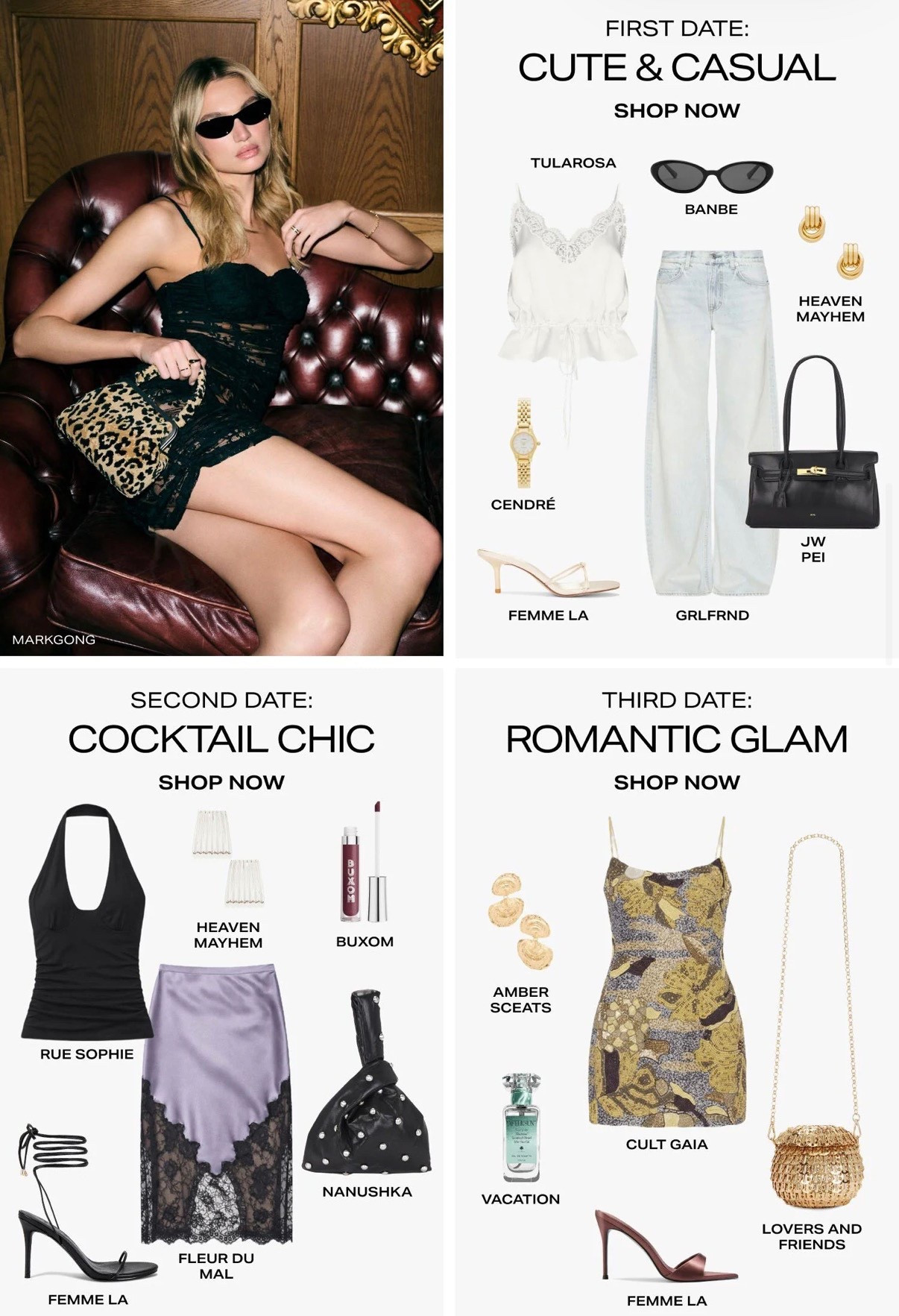 What to wear on a Spring Date 🩷

#revolve fashion
#fashion inspo
#revolve finds
#date night outfit inspo
#designer fashion
#cute and casual
#cocktail date night
#happy hour outfit 
#cocktail hour
#romantic glam
#fancy date night 
#strappy heel
#midi skirt
#black halter top
#cateye sunglasses
#designer sunglasses 
#silk cami top 
#floral mini dress
#gold knot earrings
#buxom lip plumping gloss 
#baggy jeans
#light wash jeans
#lace top
#black handbag
#jw pei handbag 
#gold chain purse 
#vacation perfume mist
#centre gold watch
#lace and silk skirt 
#mini clutch
#studded handbag
#lace up heels
#ootd

#LTKootd #LTKWedding