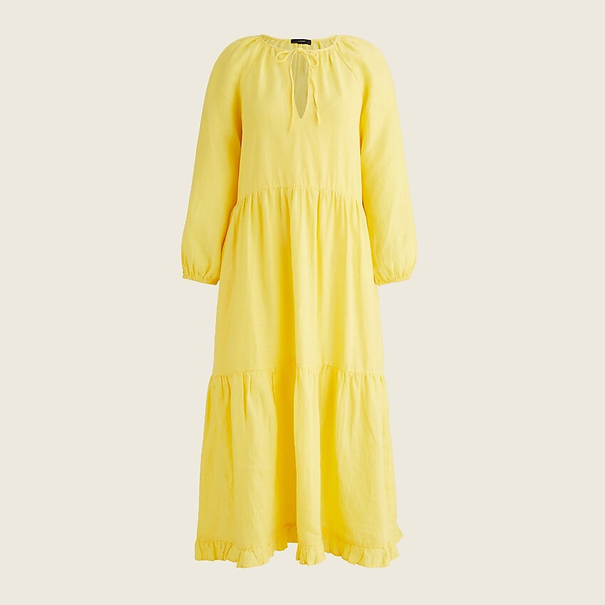 Long-sleeve tiered dress in linen | J. Crew US