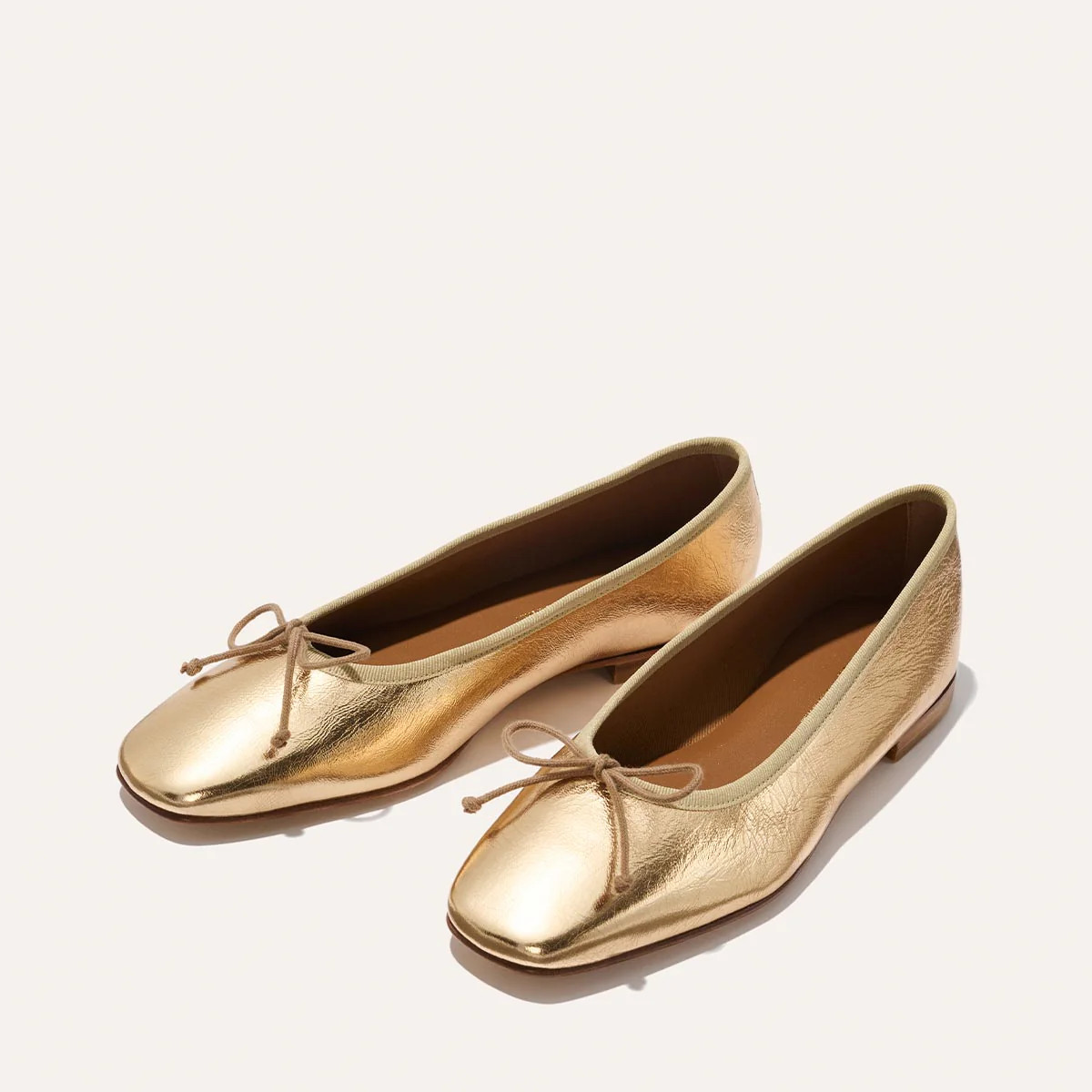 Gold Leather Square Toe Ballet Flats | The Fonteyn | Margaux