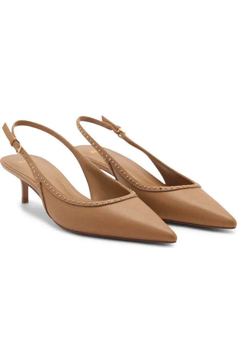 MANGO Stud Pointed Toe Kitten Heel Slingback Pump (Women) | Nordstrom | Nordstrom