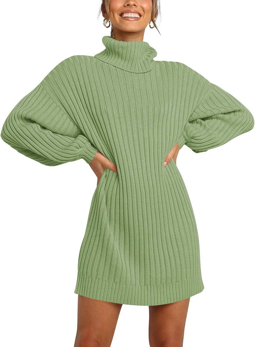 MILLCHIC Women Oversized Turtleneck Long Sleeve Sweater Dress Casual Loose Knit Pullover Dresses | Amazon (US)