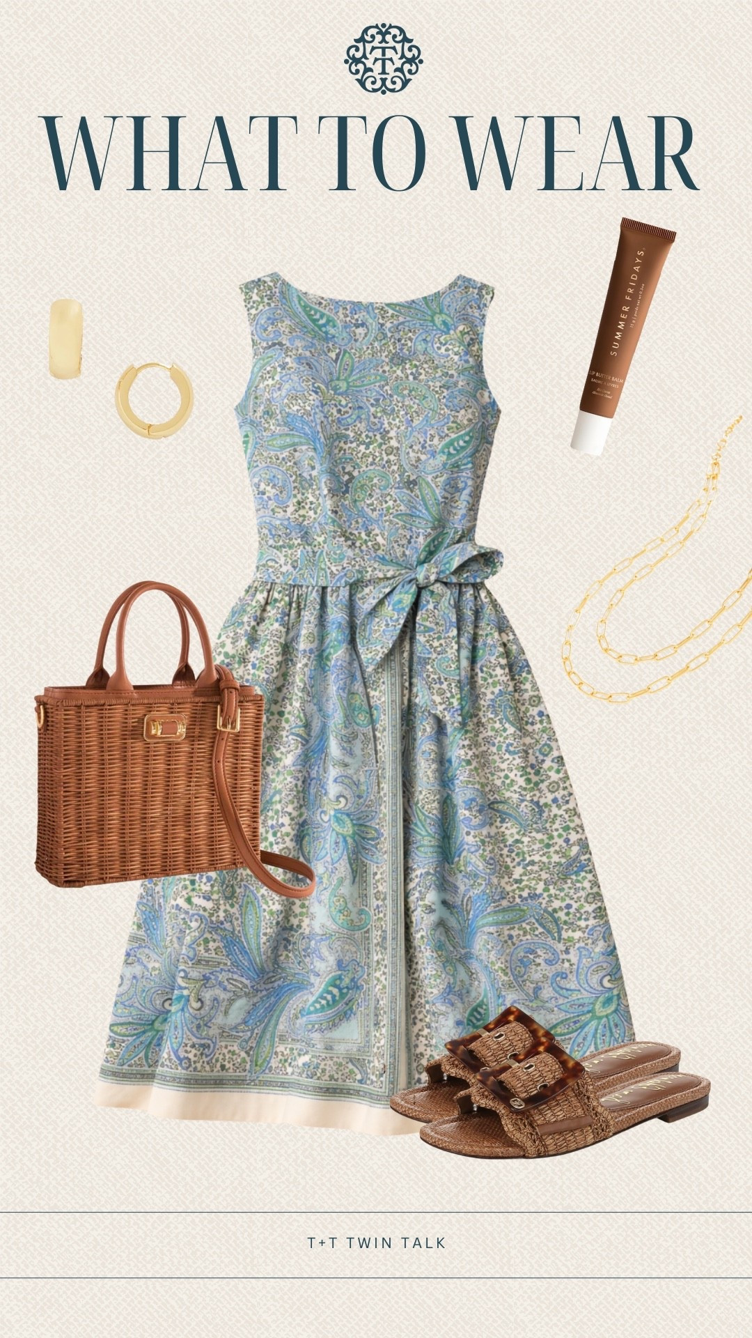 T+T, what to wear! We styled this blue floral dress with a woven bag and sandals for an easy look! Add some simple gold jewelry and you've got the perfect outfit for a brunch or showers!

#LTKOver40 #LTKSeasonal #LTKMidsize