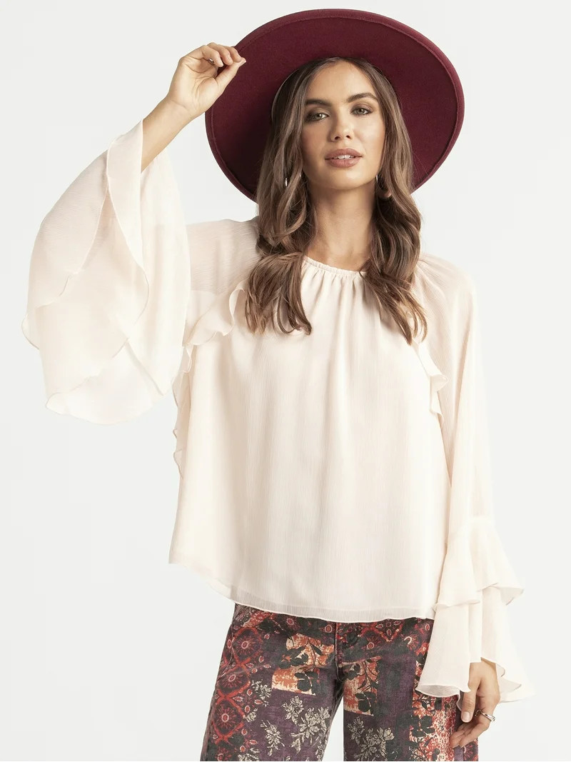 Jessica Simpson Women's Elaine Ruffle Longsleeve Blouse, Sizes XS-XL | Walmart (US)