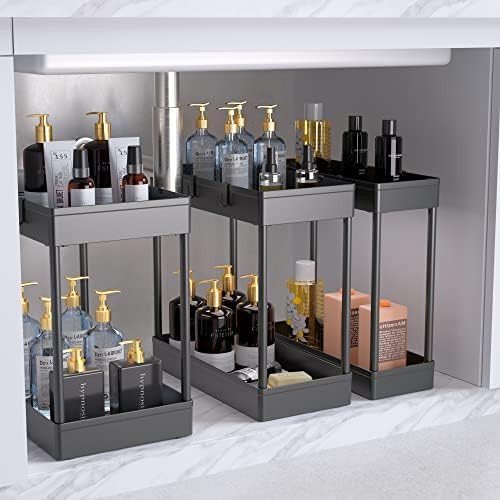 JuJeKwk Bathroom Organizer Under Sink 3 Pack, 2 Tier Bathroom Cabinet Organizer, Large capacity U... | Amazon (US)