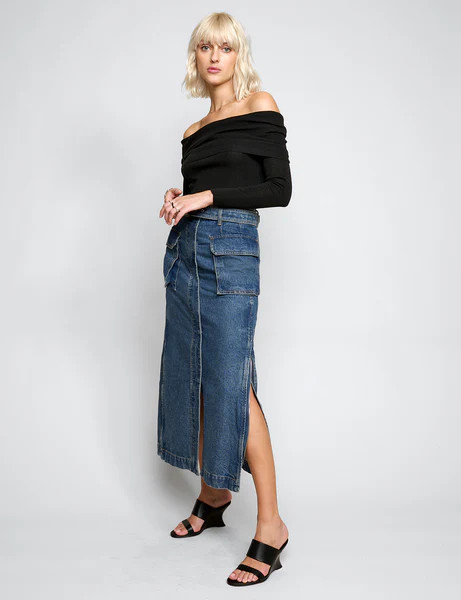 Rochelle Long belted Cargo Denim Skirt | Pixie Market