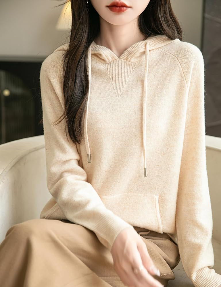 Women's 100% Merino Wool Hoodies 2024 Fall Winter Warm Soft Sweater Long Sleeve Knitted Sweatshir... | Amazon (US)