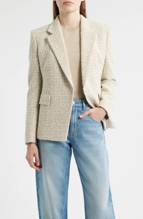 BOSS Jia Cotton Blend Tweed Blazer in Soft Cream Tweed at Nordstrom, Size 12 | Nordstrom