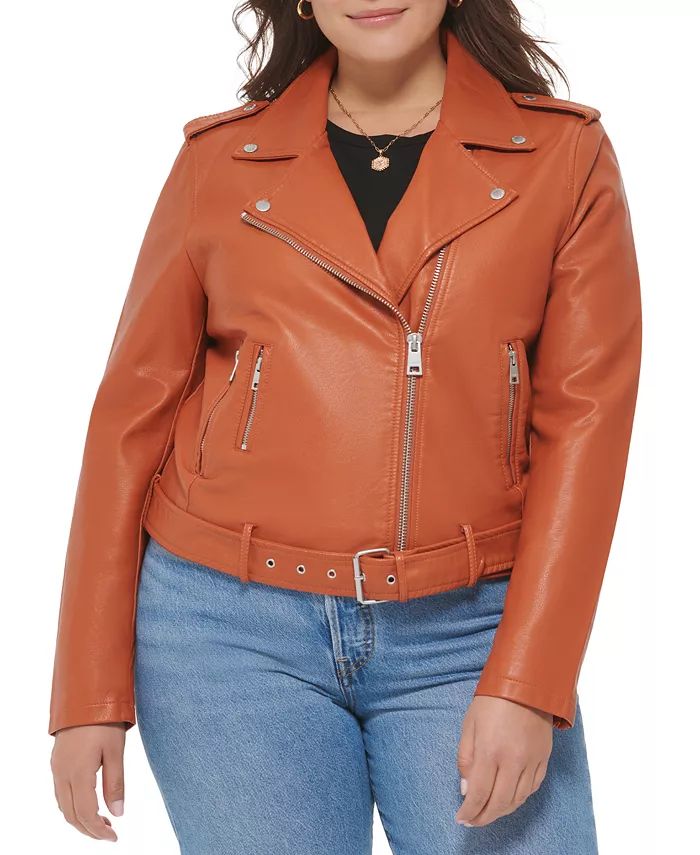 Levi's Plus Size Faux Leather Belted Motorcycle Jacket - Macy's | Macy's