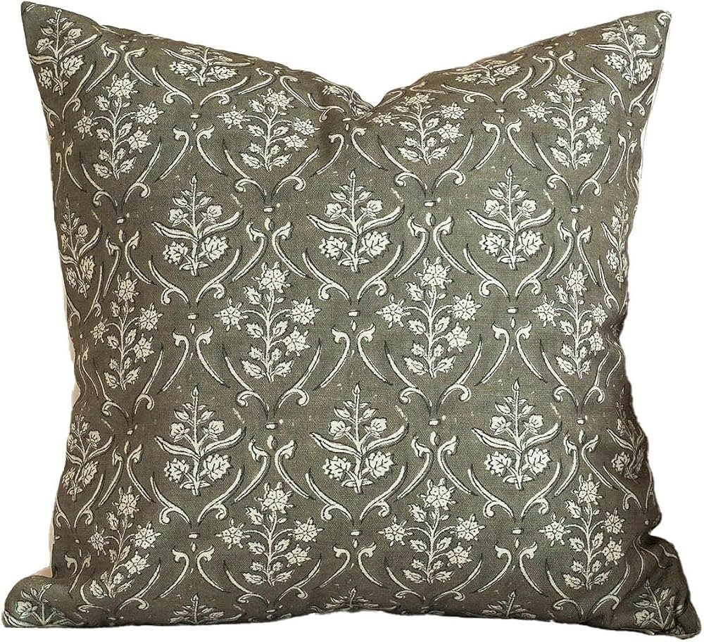 Amor Virisso Floral Pillow Covers 20x20 Inch Farmhouse Block Print Pillow Cover Accent Square Out... | Amazon (US)