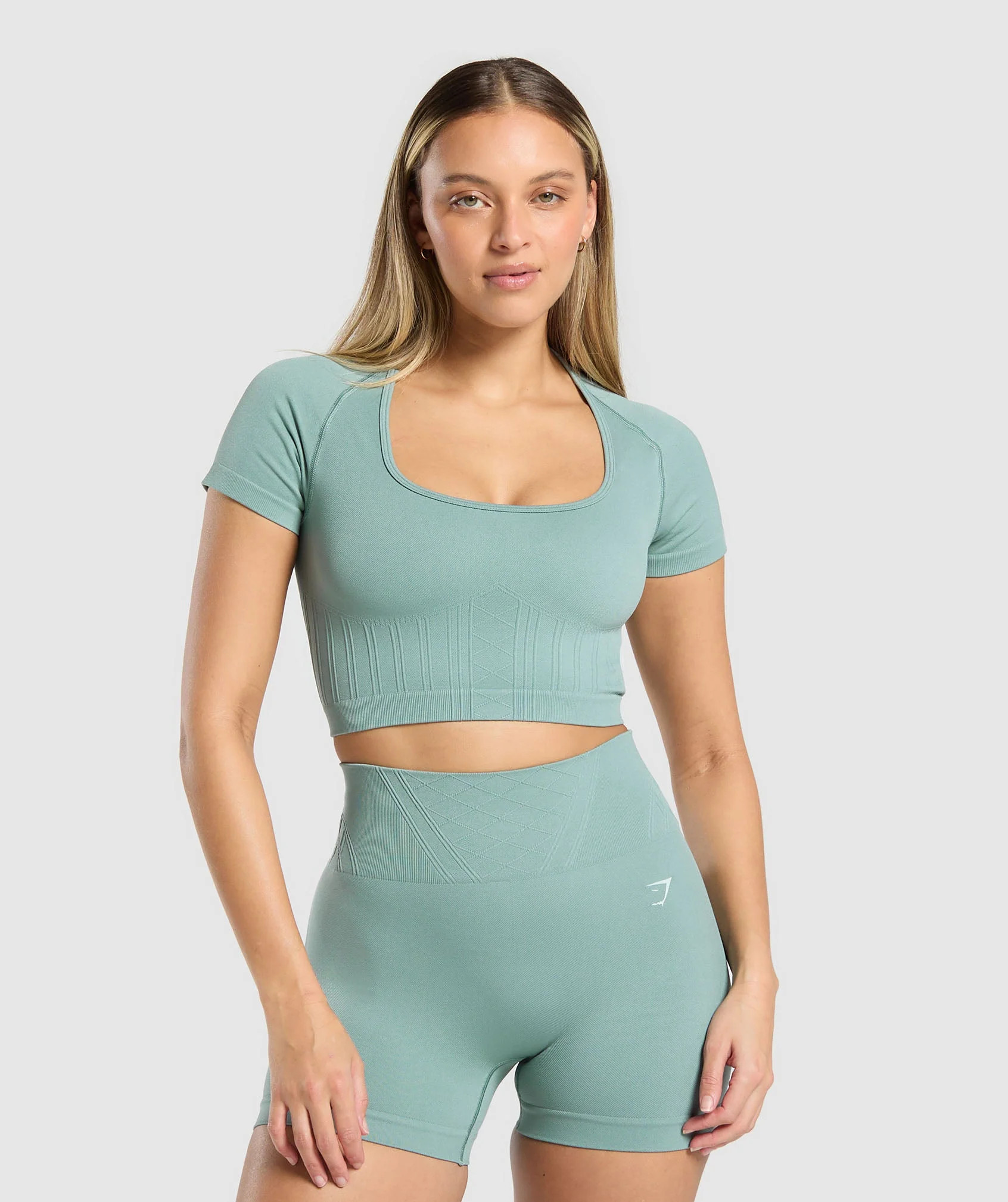 Gymshark Corset Seamless Crop Top - Celeste Blue | Gymshark US