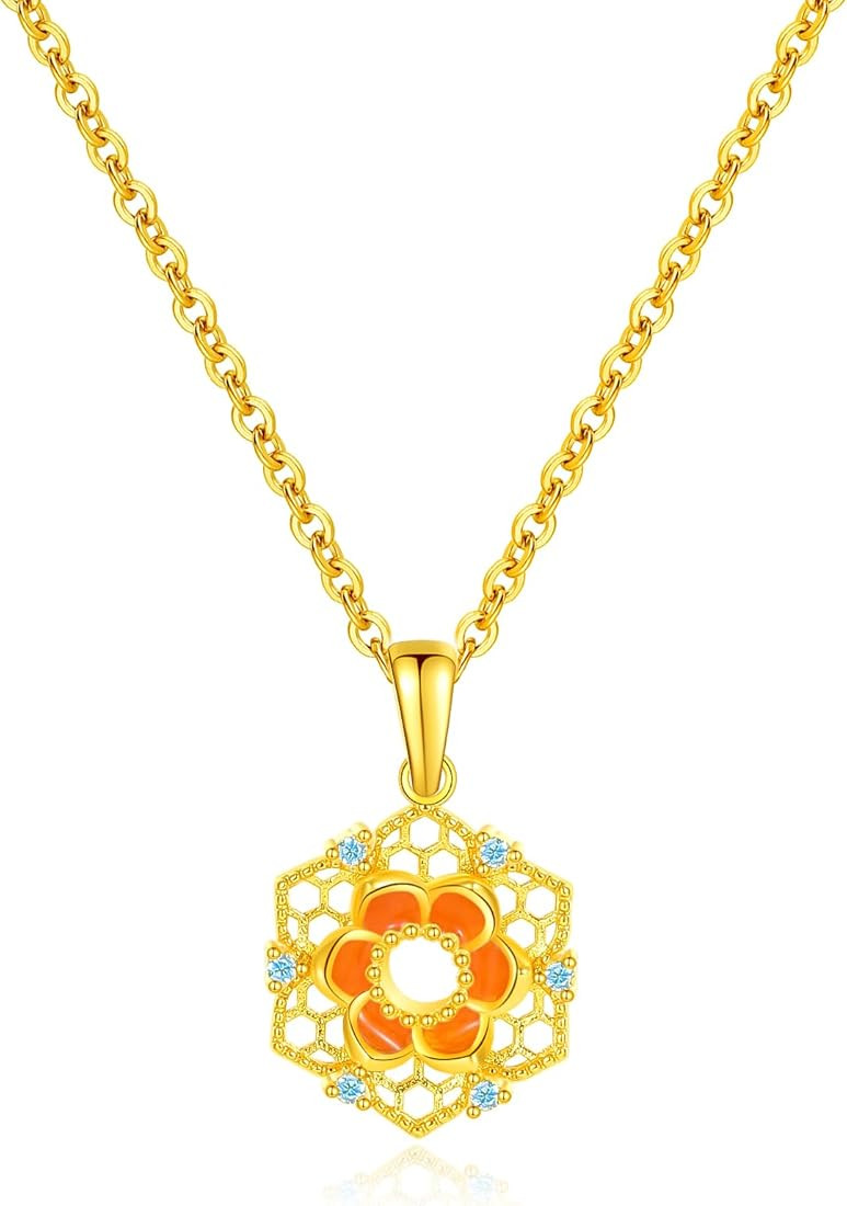 AIMADE Necklace for Women 18K Gold Plated Lotus Flower Cute Necklace Pendant Jewelry Gifts with Z... | Amazon (US)