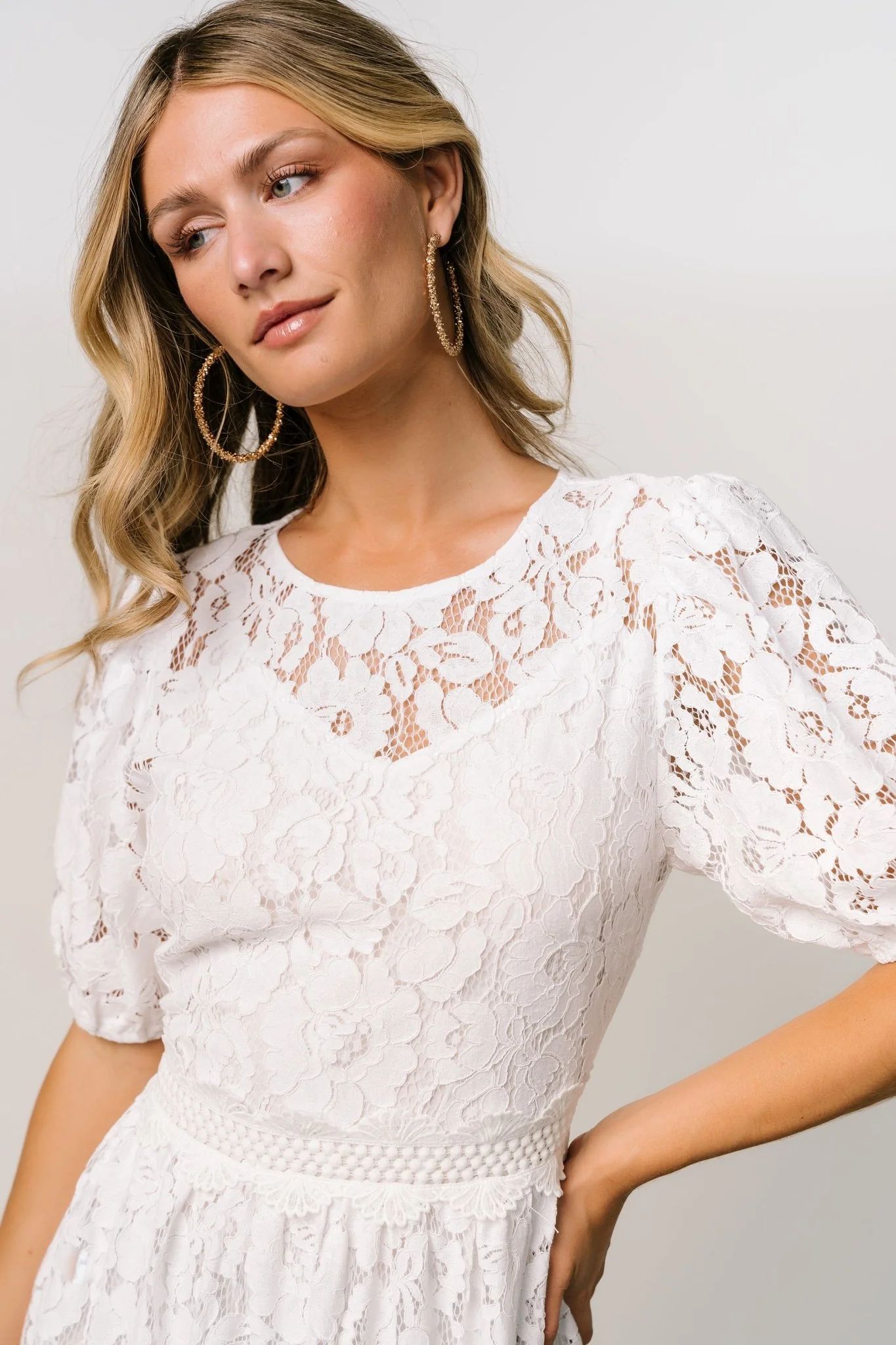 Alyssa Lace Midi Dress | White | Baltic Born