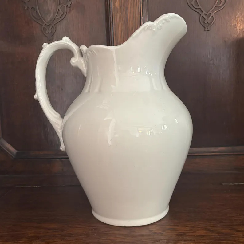 Beautiful Large Antique White Ironstone Pitcher, Marked East Liverpool Potteries Co. - 11 1/4". C... | Etsy (Global)
