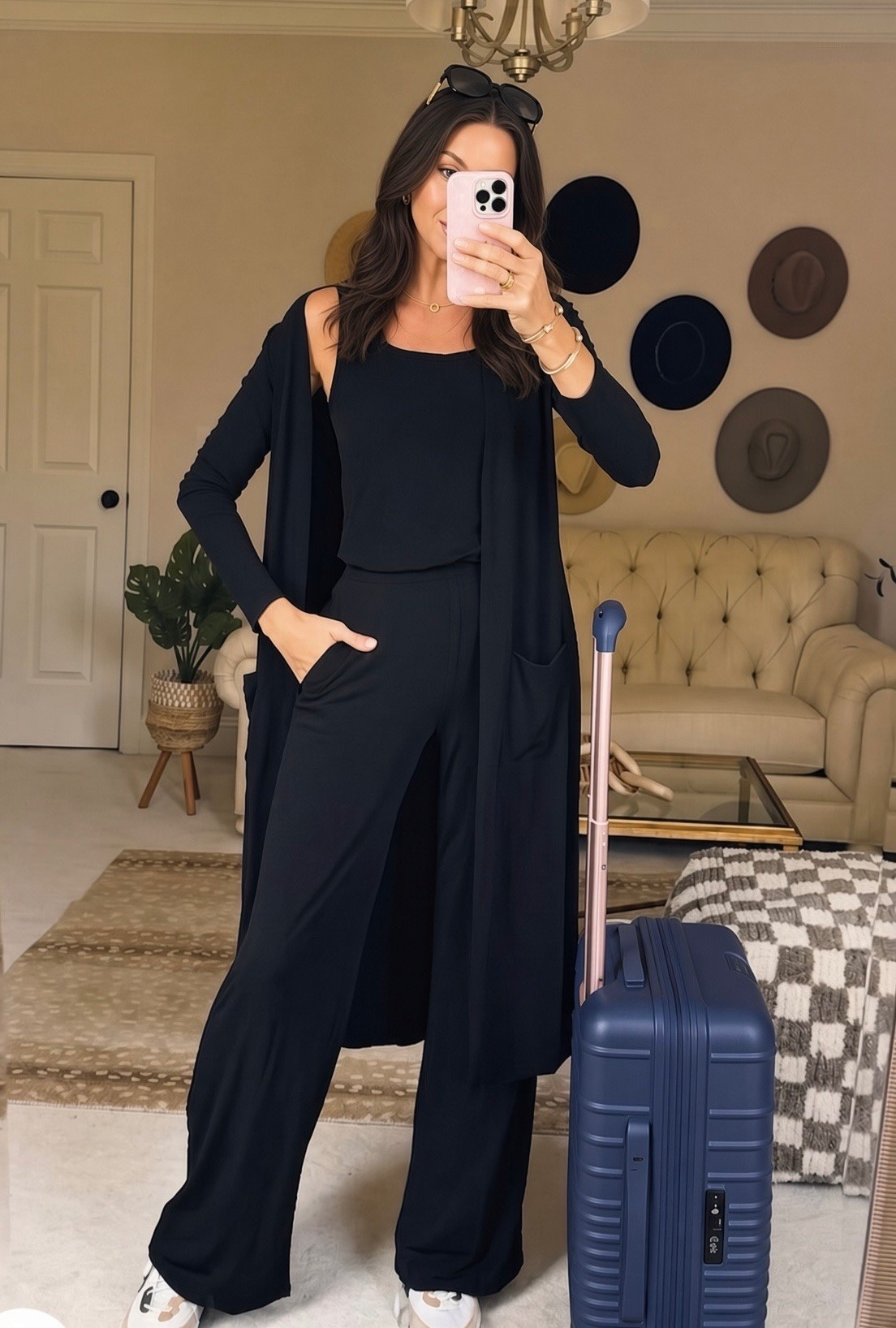 I wore this three-piece set on my flight to Europe. It’s so comfortable. You can mix and match the pieces. I wore the pants with a T-shirt and the tank with a pair of jeans.  It’s available and so many great colors. You might need more than one.  I’m wearing size medium.

#LTKU #LTKOver40 #LTKTravel