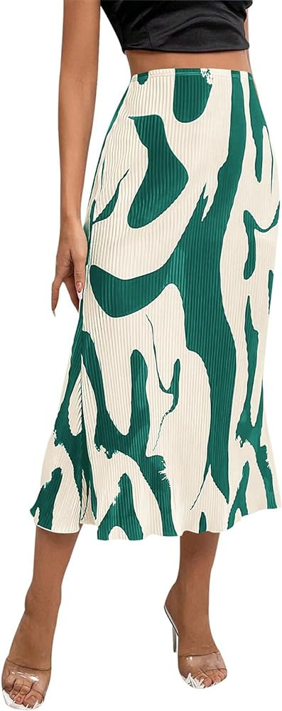 PRETTYGARDEN Women's 2024 Summer High Waist Graphic Print A Line Pleated Long Skirts for Women Tr... | Amazon (US)