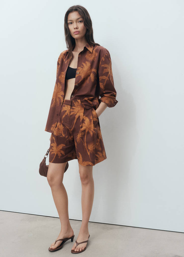 Cotton bermuda shorts with palm-tree print brown - Women - 8 - MANGO | Mango (US/MX/AU)