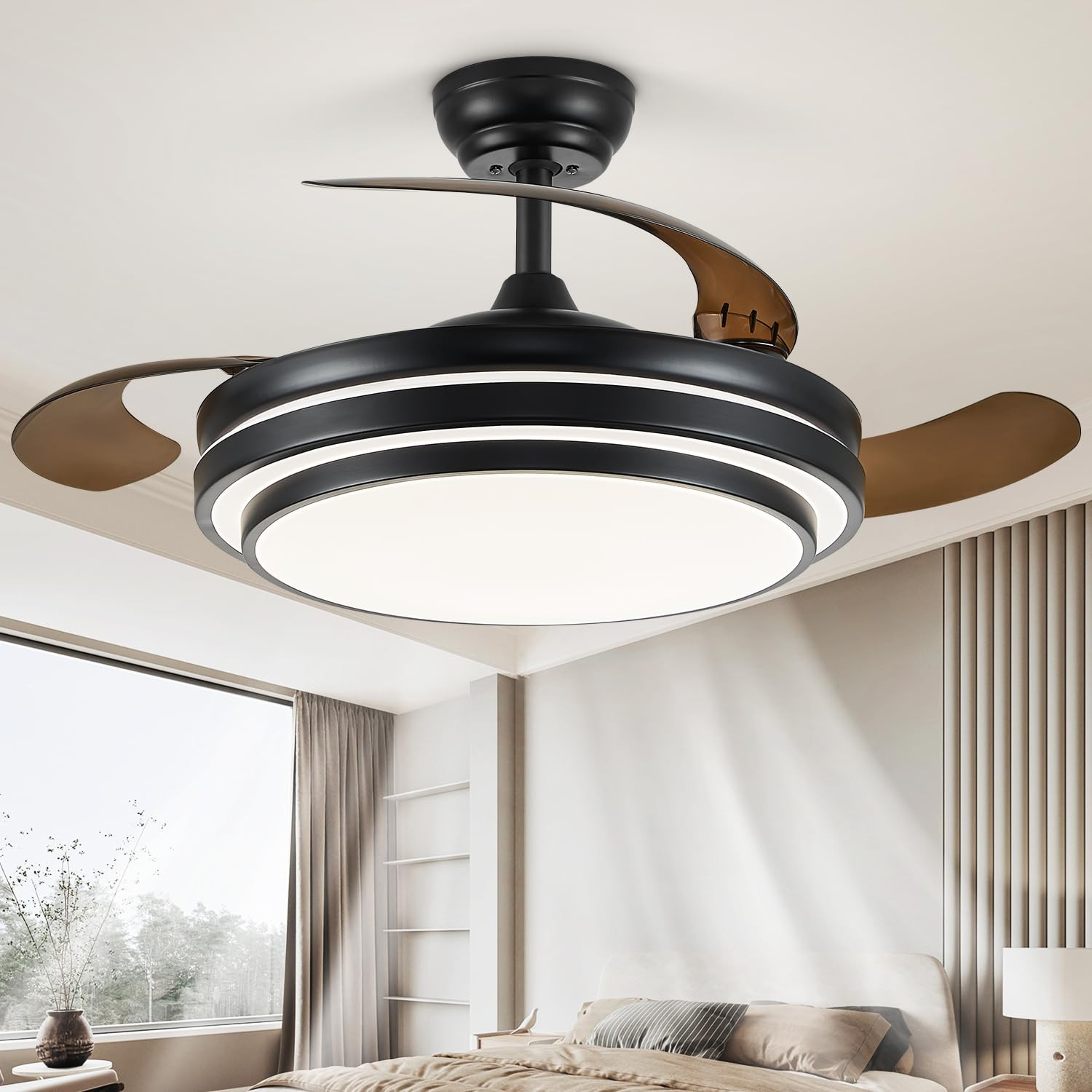48 Inch Fandelier Ceiling Fan with Light, Retractable Ceiling Fan with Lights for Bedroom Living ... | Amazon (US)