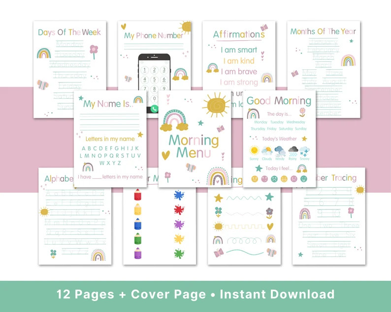 Morning Menu Preschool Printable Kindergarten Instant Download Alphabet Numbers Learning Workshee... | Etsy (US)