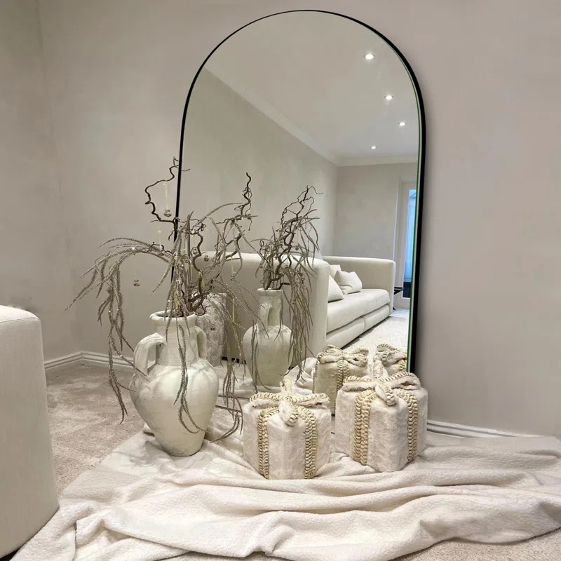Leeron Oversized Arch Solid Wood Floor Mirror with Stand | Wayfair North America