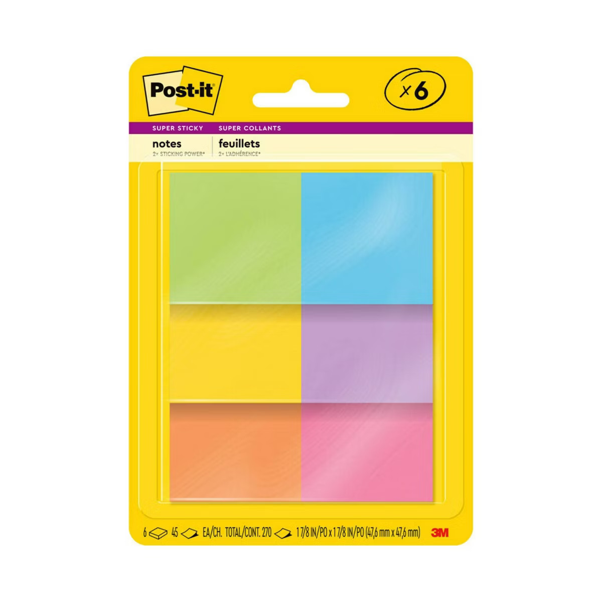 Post-it® Super Sticky Notes, 1 7/8 in. x 1 7/8 in., Energy Boost Collection, 6 Pads/Pack, 45 She... | Target