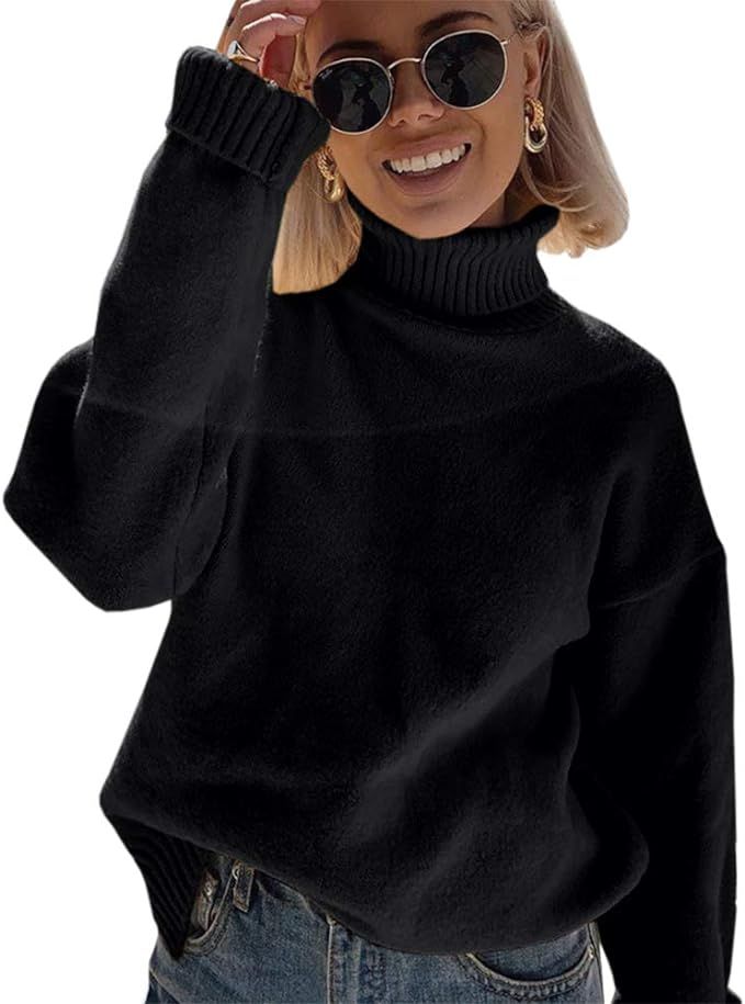 Yuebin Womens Turtleneck Oversized Sweaters Long Sleeve Pullover Loose Chunky Knit Jumper | Amazon (US)