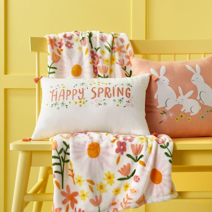 Embroidered Happy Spring Easter Lumbar Throw Pillow with Tassels - Spritz™ | Target
