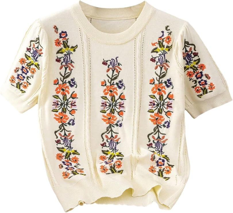 SOLY HUX Women's Floral Summer Short Sleeve Sweater Pullover Vacation Boho Knit Tops | Amazon (US)