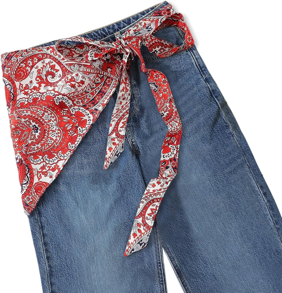 GUZOSJO Women's Long Fashion Triangle Skinny Scarf Belt,Waist Sash Wrap Satin Boho Belts for Pant... | Amazon (US)
