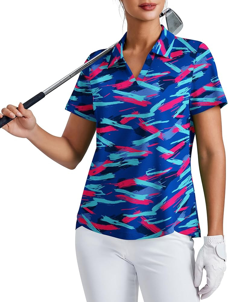 PINSPARK Womens Golf Shirt Short Sleeve Polo Shirts UPF 50+ Tennis Top V-Neck Workout Tops Collar... | Amazon (US)