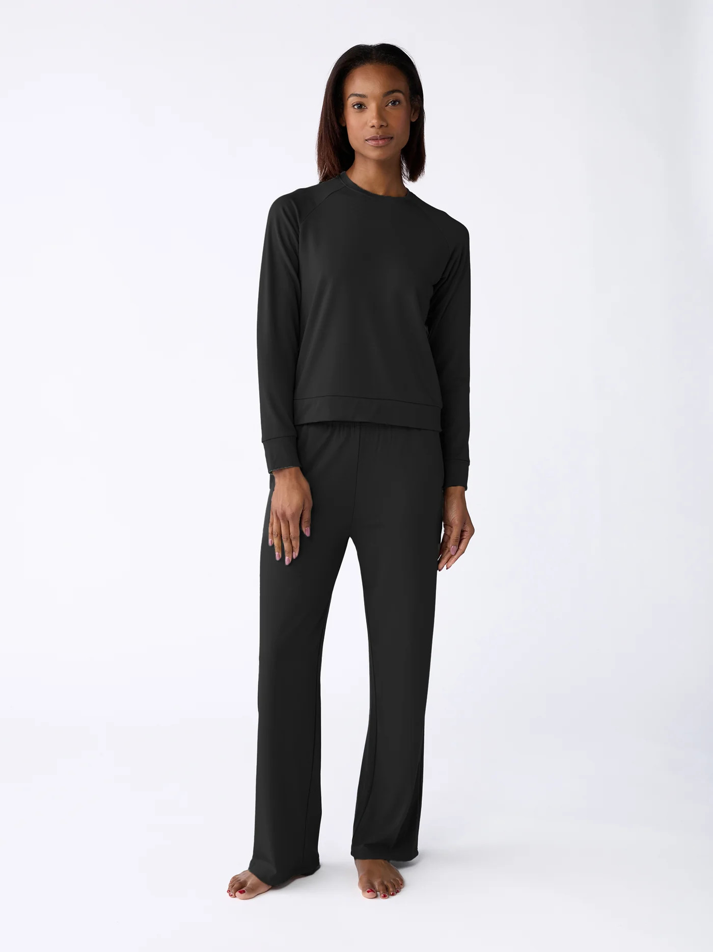 Women's Brushed Bamboo Wide Leg Pull On Pant & Pullover Crew Set | Cozy Earth