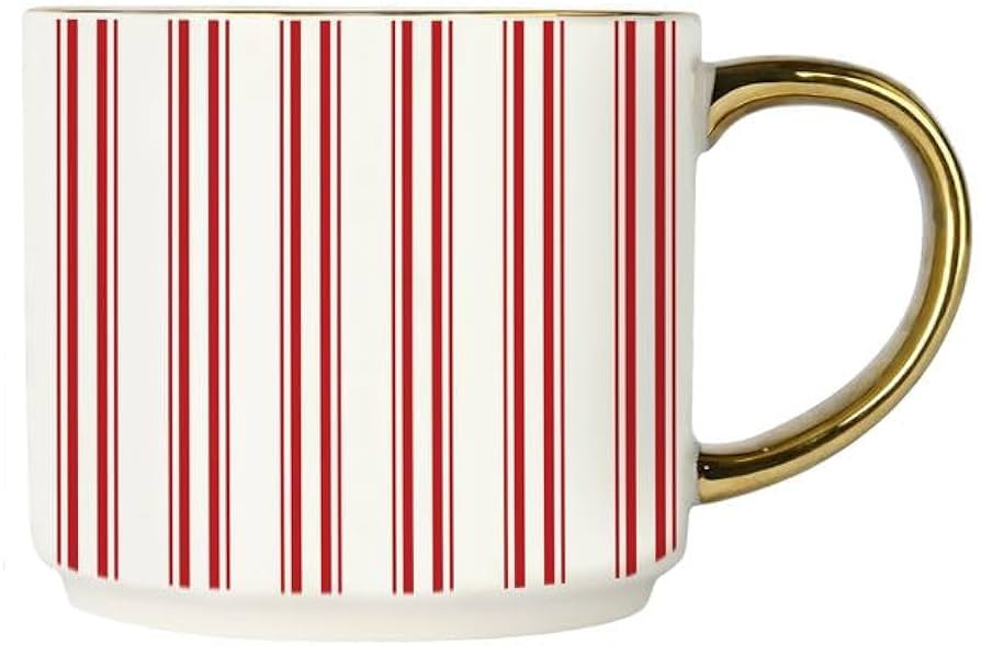 Sweet Water Decor Red Stripe Coffee Mug, 14oz China Christmas Mug with Gold Handle, Large Holiday... | Amazon (US)