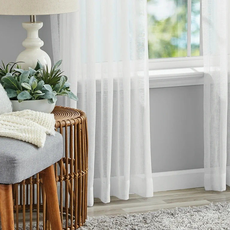 Mainstays Bel Air Sheer Wide Single Curtain Panel, White, 50" W x 84"L | Walmart (US)