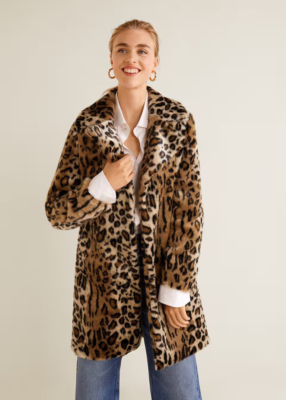 Leopard faux-fur coat - Women | MANGO (US)